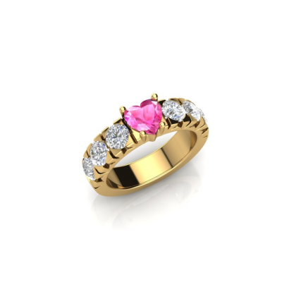 Pink Sapphire Heart Center Diamond Pinky Ring