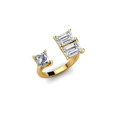 Twin Emerald White Sapphire Single Princess Diamond Ring