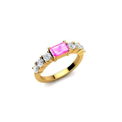 French Pave Emerald Pink Sapphire Ring