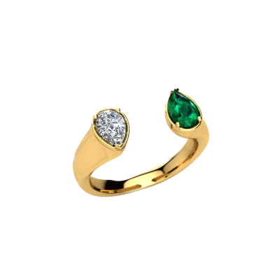 Double Pear Diamond Emerald Twin Ring
