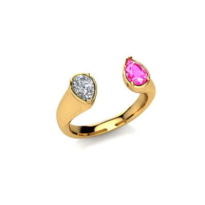 Double Pear Pink Sapphire Diamond Twin Ring
